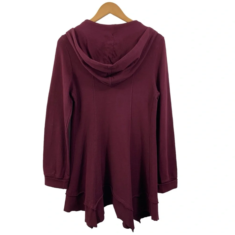 XCVI Size Medium Zip Up Hoodie V-Neck Maroon Burgundy French Terry Sweatshirt F8 - Picture 5 of 10